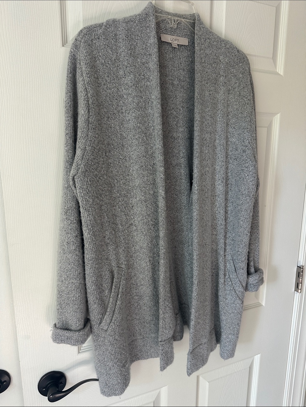 LOFT Heather Gray Open-Front Pocket Cardigan